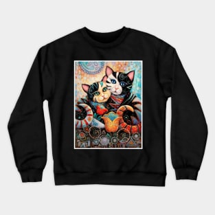 Cat Couple with Flowers : A Louis Wain abstract psychedelic Art Print Crewneck Sweatshirt